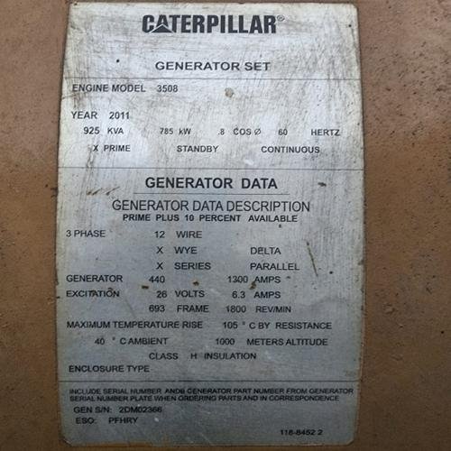 CAT 3508 DITA – 2011 Built Canopy Genset